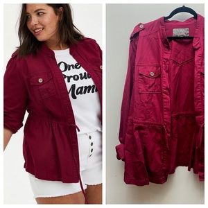 Torrid Twill Peplum Jacket, size 2, beet red